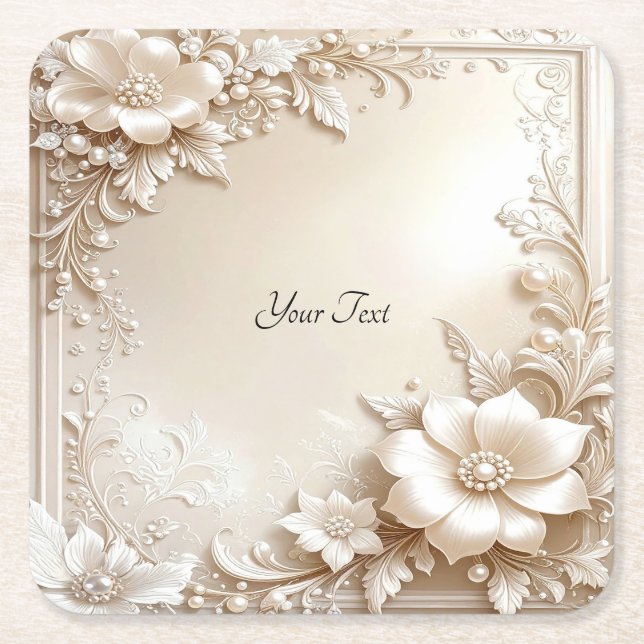 Ivory Flowers Paper Coaster Rechteckiger Pappuntersetzer (Vorderseite)