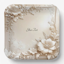 Ivory Flowers Paper Plate