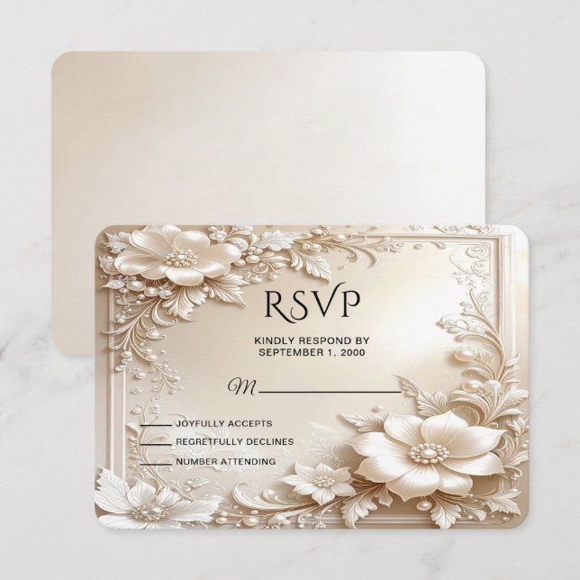 Ivory Flowers RSVP Card (Vorne/Hinten)