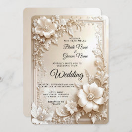 Ivory Flowers Wedding Invitation Einladung
