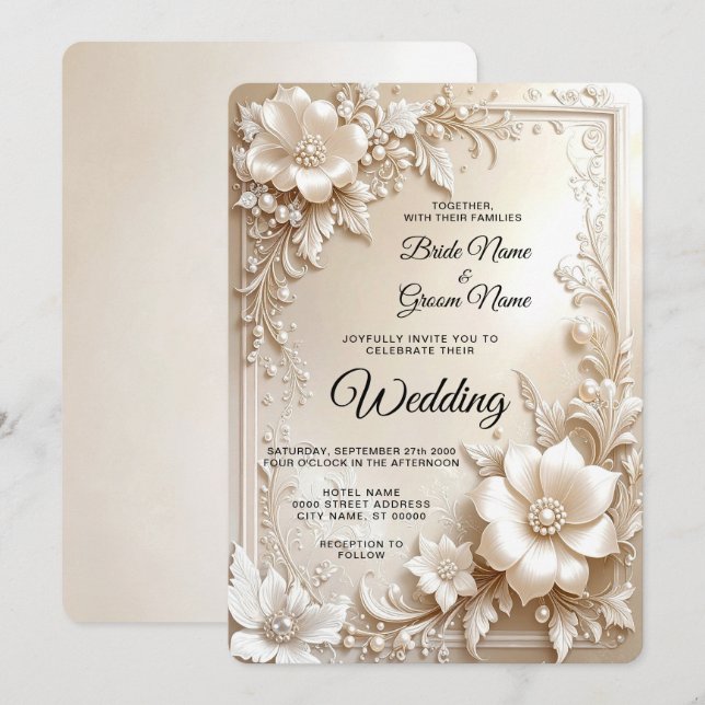 Ivory Flowers Wedding Invitation Einladung (Vorne/Hinten)