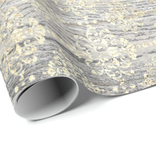 Ivory Foxier Metallic Damask Gold Wood Rustikal Geschenkpapier