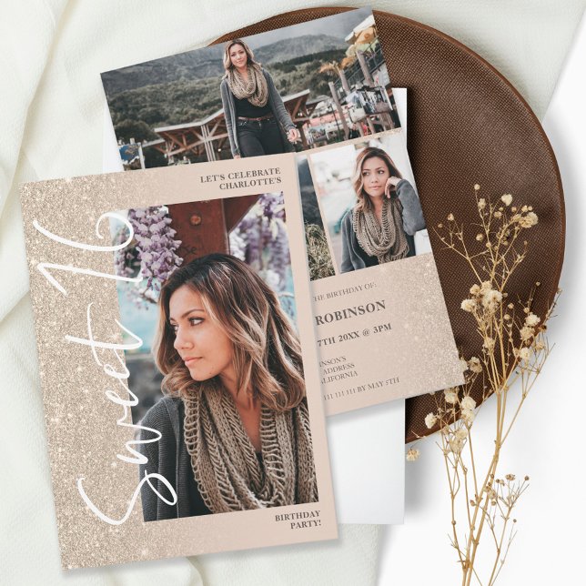 Ivory Glitzer ombre Skript 4 Fotos Sweet 16 Einladung (Von Creator hochgeladen)