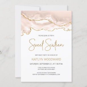 Ivory Gold Achat Sweet 16 Geburtstagsfeier Einladung
