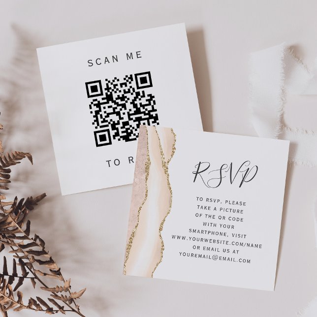Ivory Gold Agate Wedding QR Code UAWG Begleitkarte (Von Creator hochgeladen)