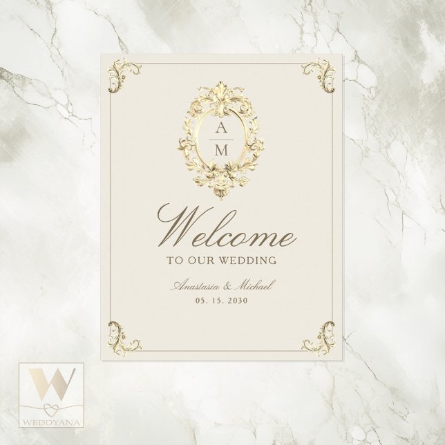 Ivory Gold Baroque Wedding Welcome Poster (Von Creator hochgeladen)