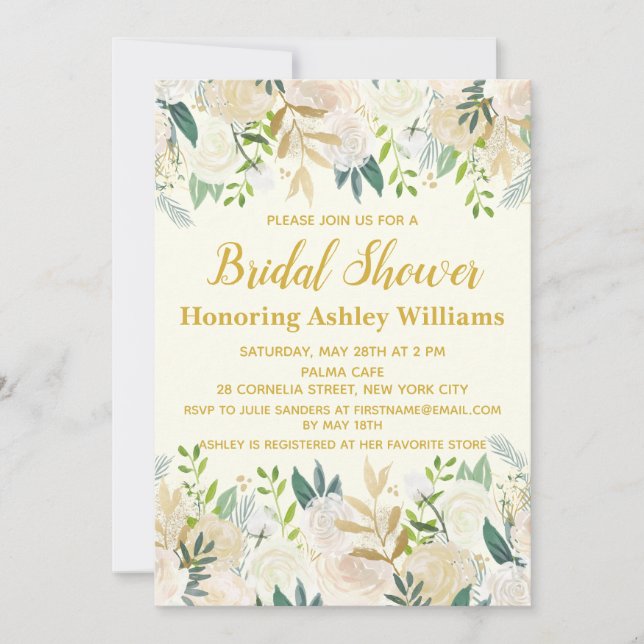 Ivory Gold Boho Greenery Bridal Dusche Einladungen (Vorderseite)