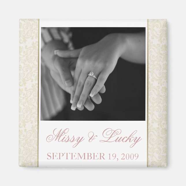Ivory & Gold Filigree speichern das Date Magnet (Vorne)