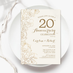 Ivory Gold Floral 20 Jahre Einladung