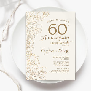 Ivory Gold Floral 60 Jahre Jahrestag Einladung