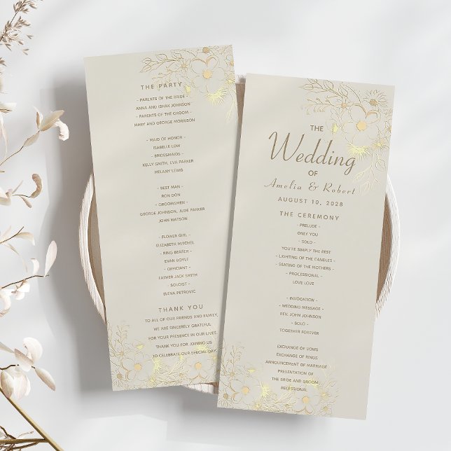 Ivory Gold Floral Wedding Program Programm (Von Creator hochgeladen)