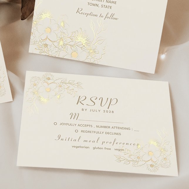 Ivory Gold Floral Wedding RSVP Card Karte (Von Creator hochgeladen)