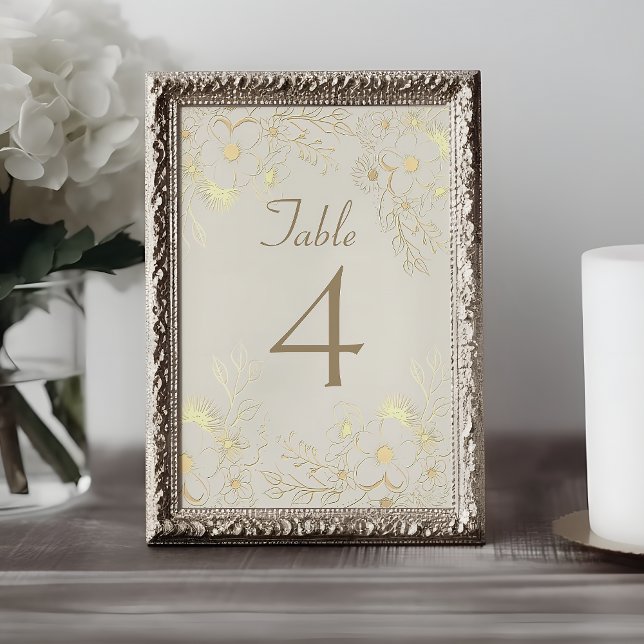 Ivory Gold Floral Wedding Tischnummer (Von Creator hochgeladen)