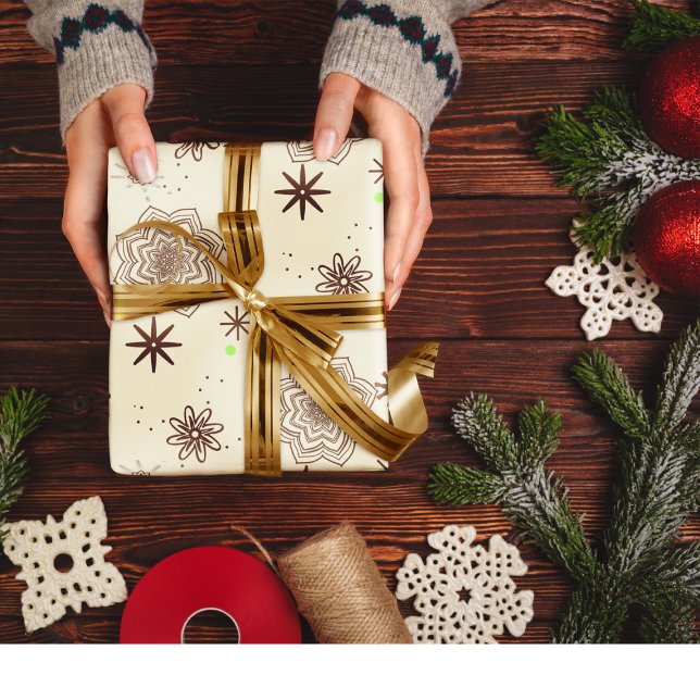 Ivory gold geschenkpapier set (Ivory gold flowers and stars wrap)