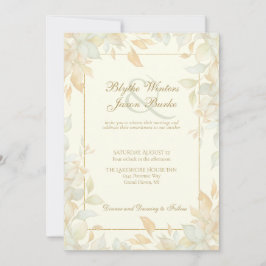 Ivory Gold Leafy Border Botanical Elegant Wedding Einladung