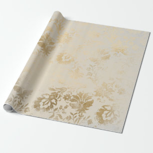 Ivory Gold Sepia Rose Floral Hütte Grungy Damask Geschenkpapier
