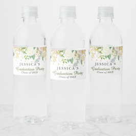 Ivory Golden Floral Modern Graduation Party Wasserflaschenetikett