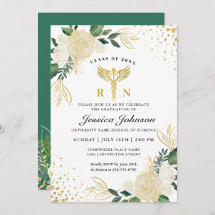 Ivory Golden Floral Nursing School Abschluss Einladung