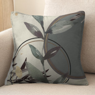 Ivory Gray & Green Earthy Zen Watercolor-Blätter Kissen