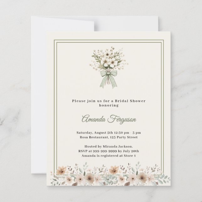 Ivory green florals Bridal Shower invitation (Vorderseite)
