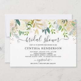 Ivory Greenery Gold Bloom Bloral Brautparty Einladung