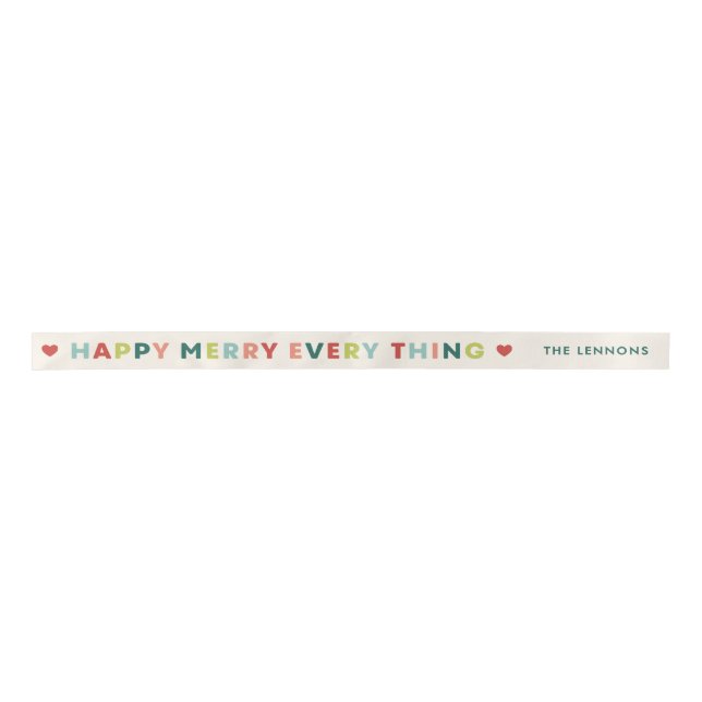 Ivory Happy Merry Everything Christmas Ribbon Satinband (Vorderseite)