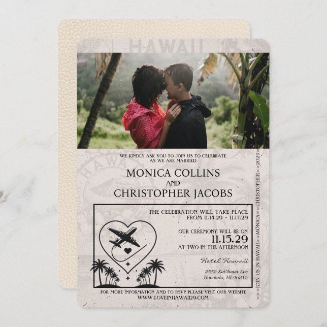 Ivory Hawaii Pass Einladung zur Hochzeit (Vorne/Hinten)