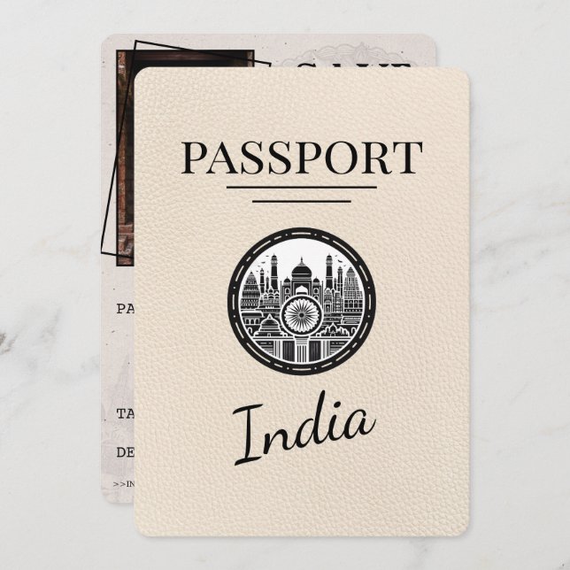 Ivory India Passport Save the Date (Vorne/Hinten)