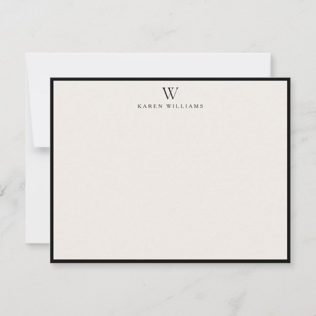 ivory Initial Bold Black Border note card Einladung (Vorderseite)