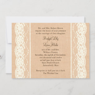 Ivory Lace and Light Burlap Wedding Invitation Einladung