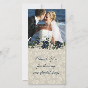 Ivory Lace Blue Flowers Foto Card Dankeskarte