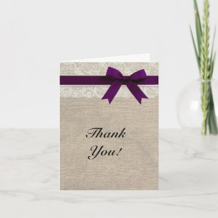 Ivory Lace Burlap Look Plum Dankeschön Karte