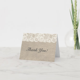 Ivory Lace & Burlap Rustic Wedding Dankeschön Kart Dankeskarte