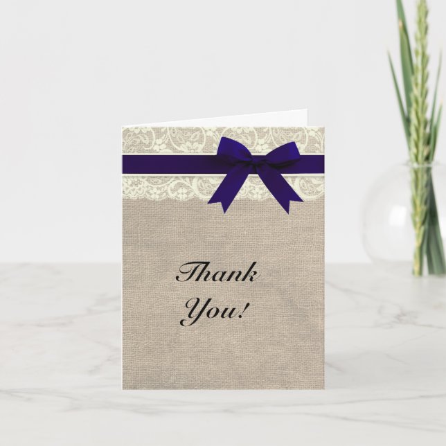 Ivory Lace Burlap und Navy Danke Karte (Vorderseite)