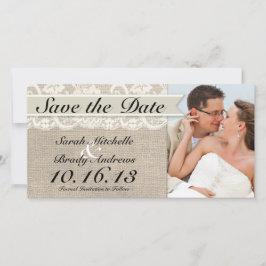 Ivory Lace & Burlap Vintag Save the Date - Elfenbe