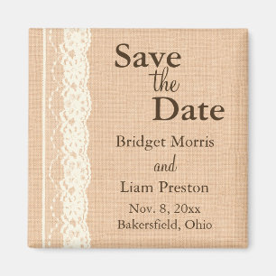 Ivory Lace & Light Burlap Save the Date Magnet