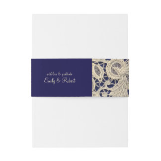 Ivory Lace Royal Navy Blauer feierliche Hochzeit Einladungsbanderole