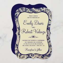 Ivory Lace Royal Navy Blue Modern Formal Wedding Einladung