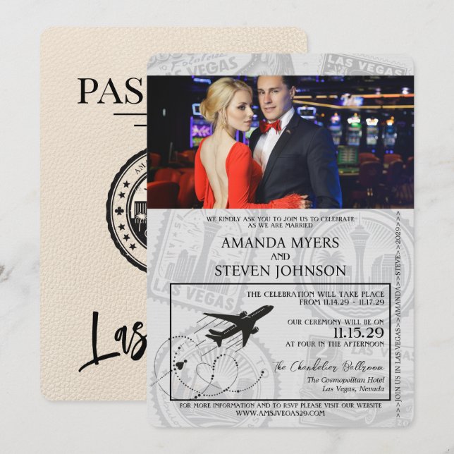 Ivory Las Vegas Passport Wedding Einladung (Vorne/Hinten)
