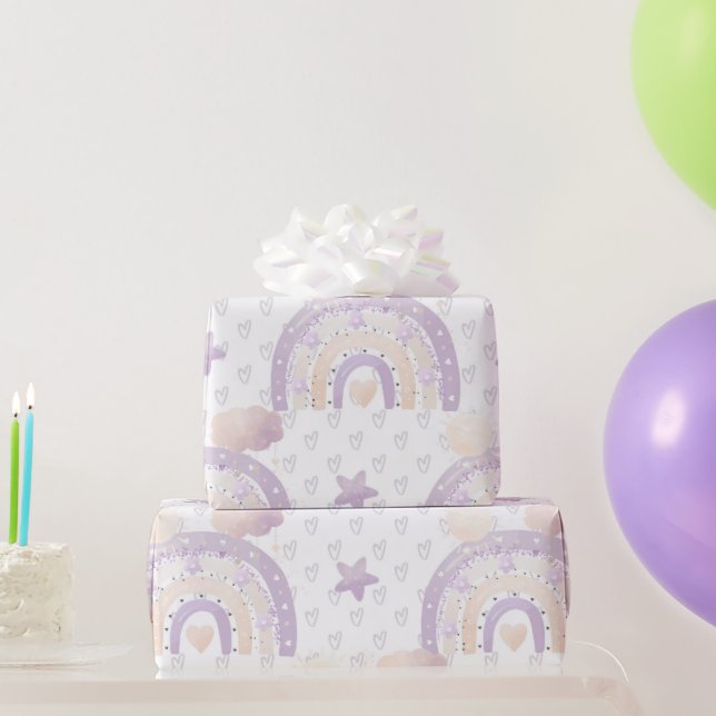 Ivory Lavender Boho Rainbow Baby Girl Shower Geschenkpapier (Partygeschenke)
