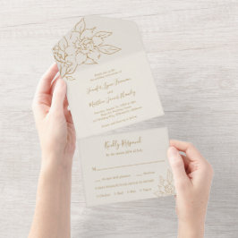 Ivory Line Art Floral All In One Einladung
