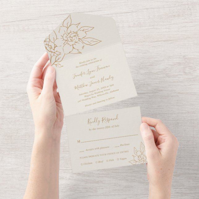 Ivory Line Art Floral All In One Einladung (Abreißen)