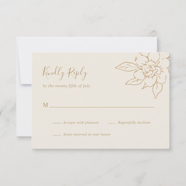 Ivory Line Art Floral RSVP Karte (Vorderseite)