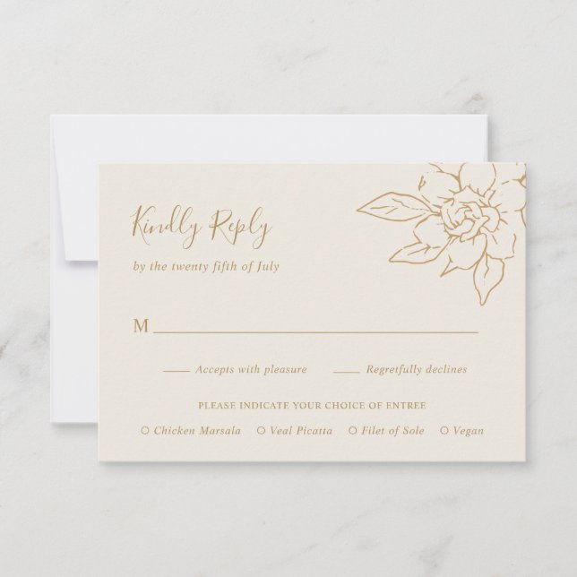 Ivory Line Art Floral RSVP Karte (Vorderseite)