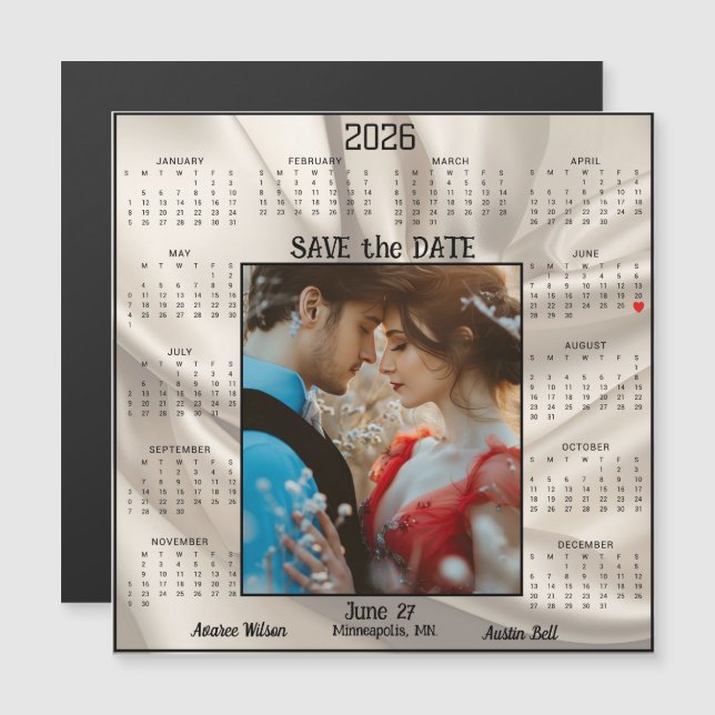 Ivory Luxury Satin Save the Date Engaged Couple  Magnetkarte (Vorne/Hinten)