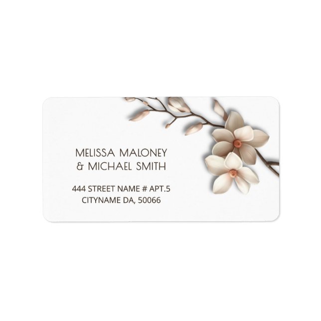 Ivory Magnolia 3D Flowers |  Wedding Adressaufkleber (Vorne)