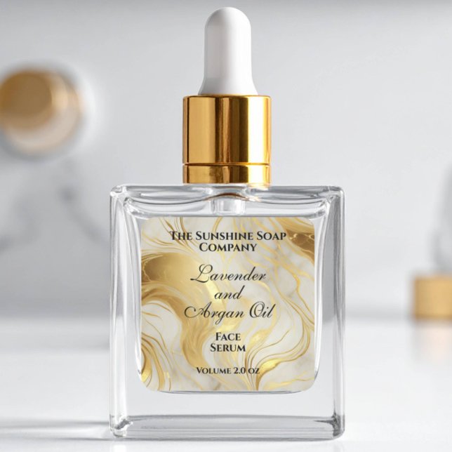 Ivory marble and gold foil dropper bottle label quadratischer aufkleber (Von Creator hochgeladen)