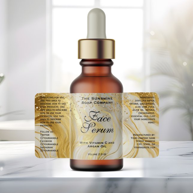 Ivory Marble & Gold Glitter Dropper Bottle Adressaufkleber (Von Creator hochgeladen)