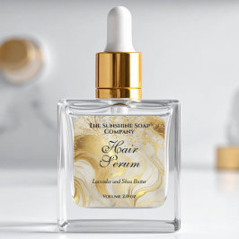 Ivory marble & gold glitter dropper bottle label quadratischer aufkleber