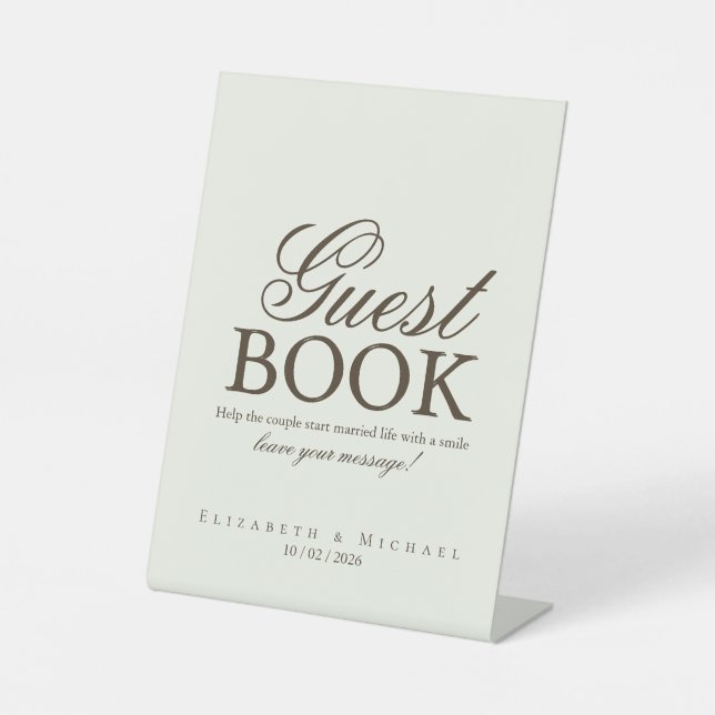 Ivory Minimalist Boho Guest Book Tabletop Sign Sockelschild (Vorderseite)